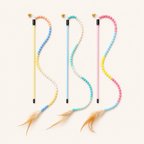 Interactive Cat Rainbow Wand Toy with Feathers – Colourful Teaser Wand for Indoor Cats