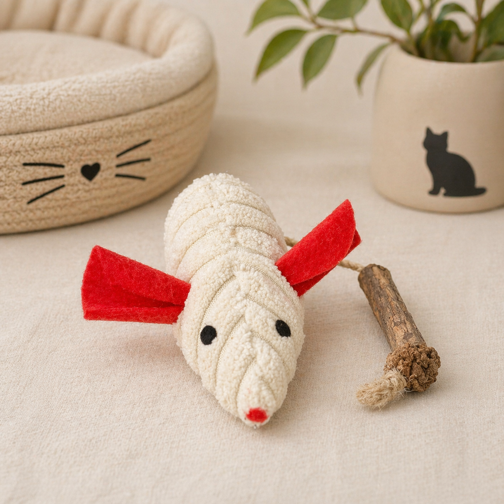 Catnip Plush Mouse Toy with Silvervine Stick for Cats | Interactive Kick & Chew Toy