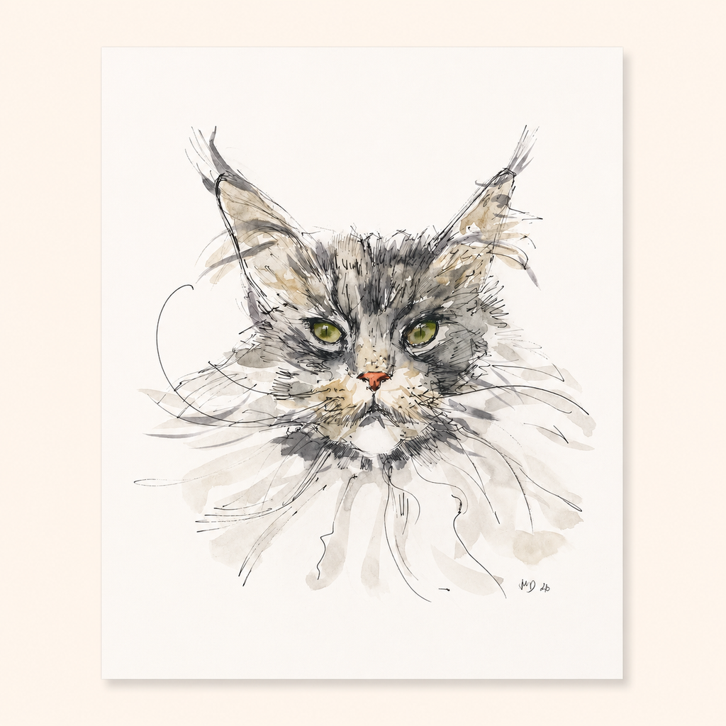 Custom Hand-Drawn Pet Portrait | Watercolour Style Fine Art Cat & Dog Illustration