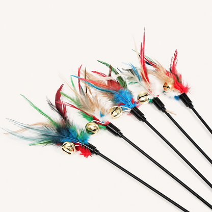 Interactive Cat Rainbow Wand Toy with Feathers & Bell | Colorful Teaser Stick