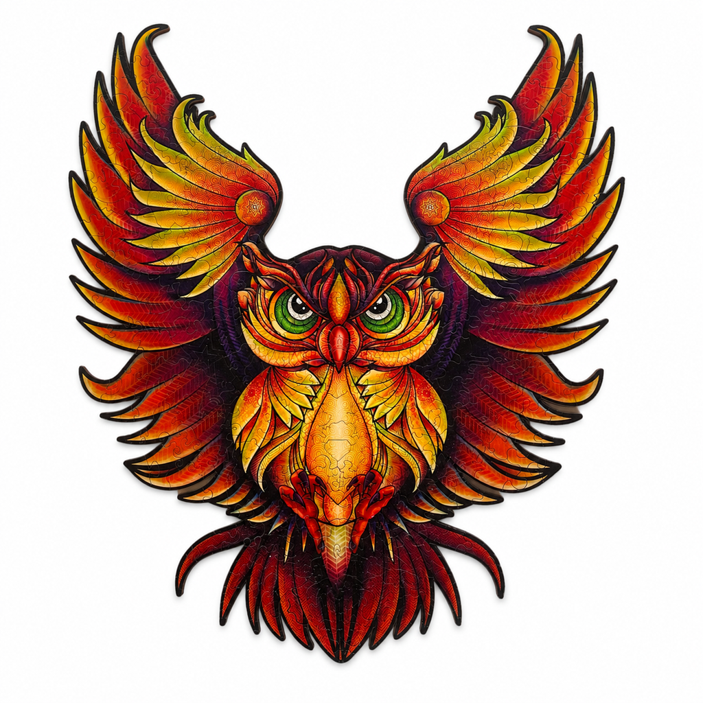 Frolicraft Fiery Owl Wooden Jigsaw Puzzle – Premium Animal-Shaped Relaxation Puzzle for Adults