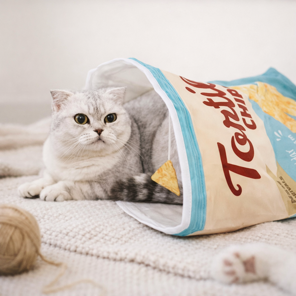 Gourmet Pattern Designs Cat Tunnel Toy – Collapsible Crinkly Interactive Cat Play Bag (50cm x 39cm)