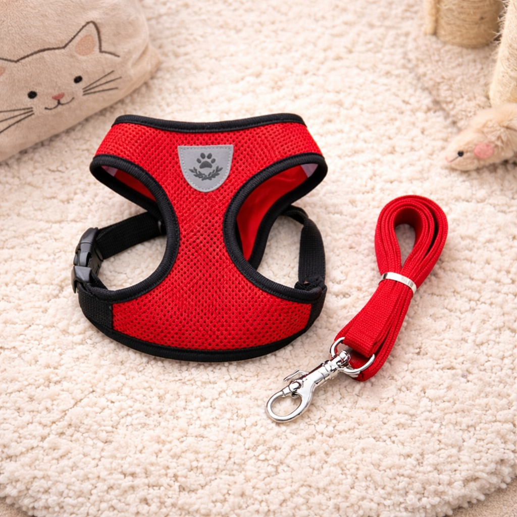 Cat Harness Vest with Lead – Adjustable Mesh Walking Harness for Cats & Small Dogs (Reflective, Breathable)