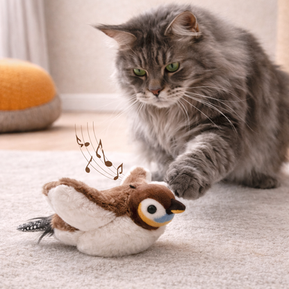 Cat Toy Interactive Electric Fluttering Sparrow – 25cm Realistic Bird with Fluttering Wings & Motion Sensor