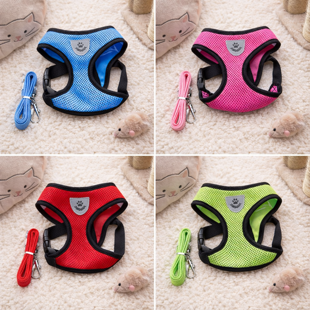 Cat Harness Vest with Lead – Adjustable Mesh Walking Harness for Cats & Small Dogs (Reflective, Breathable)