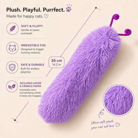 Long Plush Catnip Pillow Toy – Crinkle Sound Interactive Kicker Toy for Cats