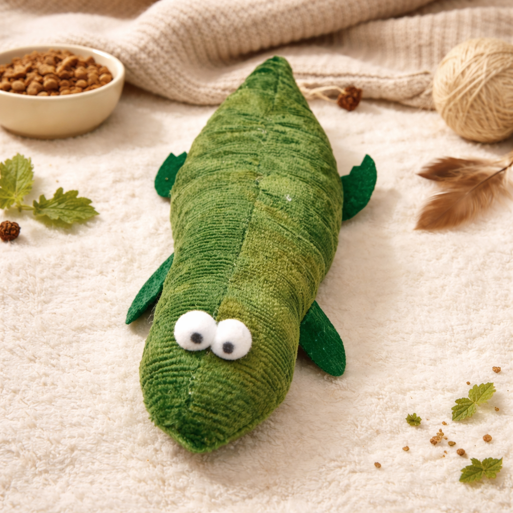 Plush Crocodile Cat Toy with Catnip & Silvervine – Crinkle Interactive Bite-Resistant Teething Toy for Kittens & Cats (20cm)