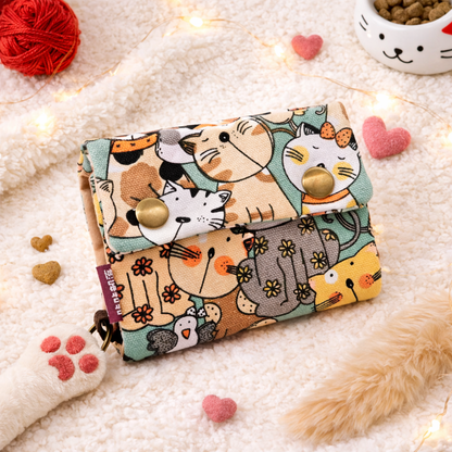 Canvas Cartoon Cat Wallet – Cute Fold Short Women’s Pocket Purse with Snap Closure
