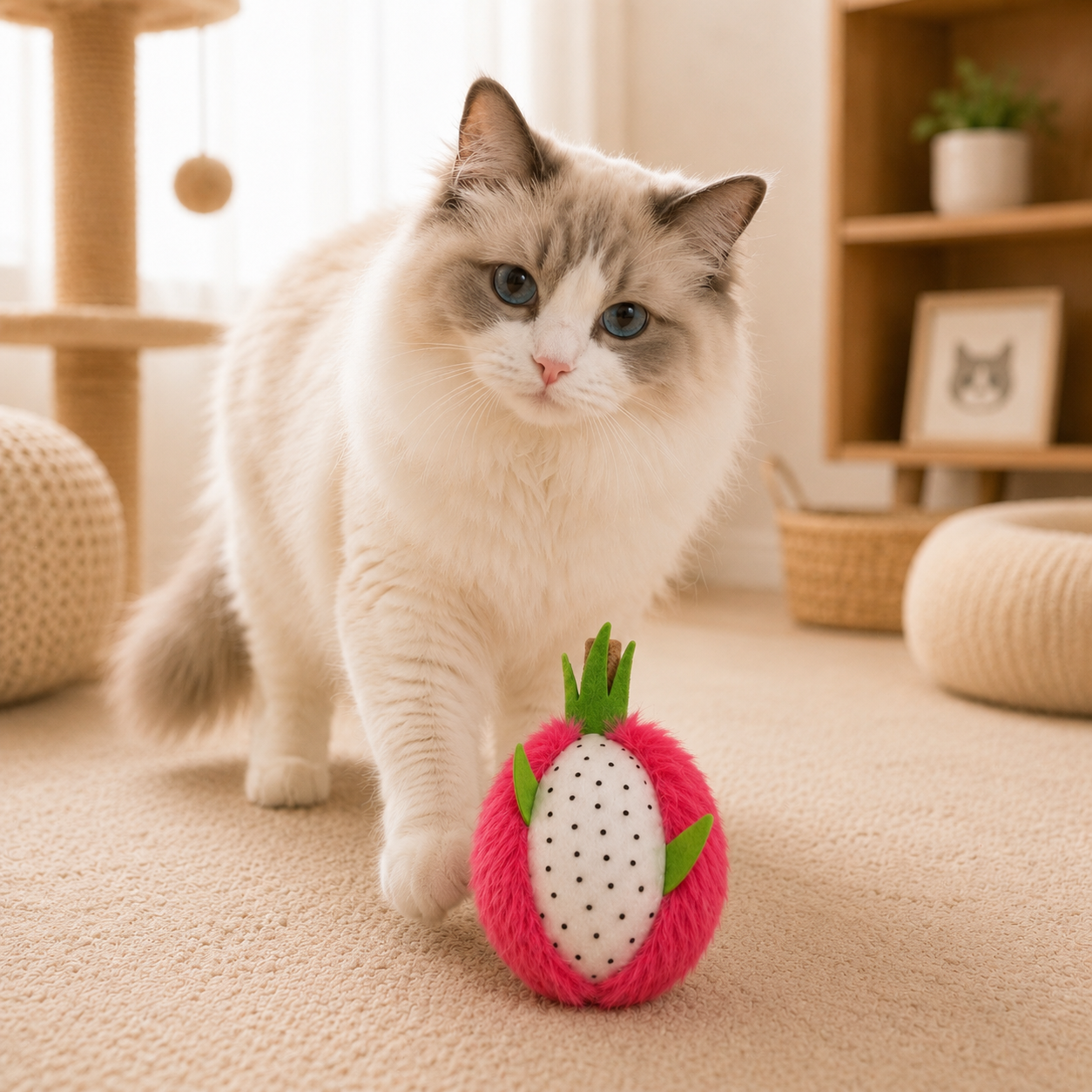 Dragon Fruit Catnip Cat Toy – Plush Interactive Bite Resistant Chew Toy for Indoor Cats