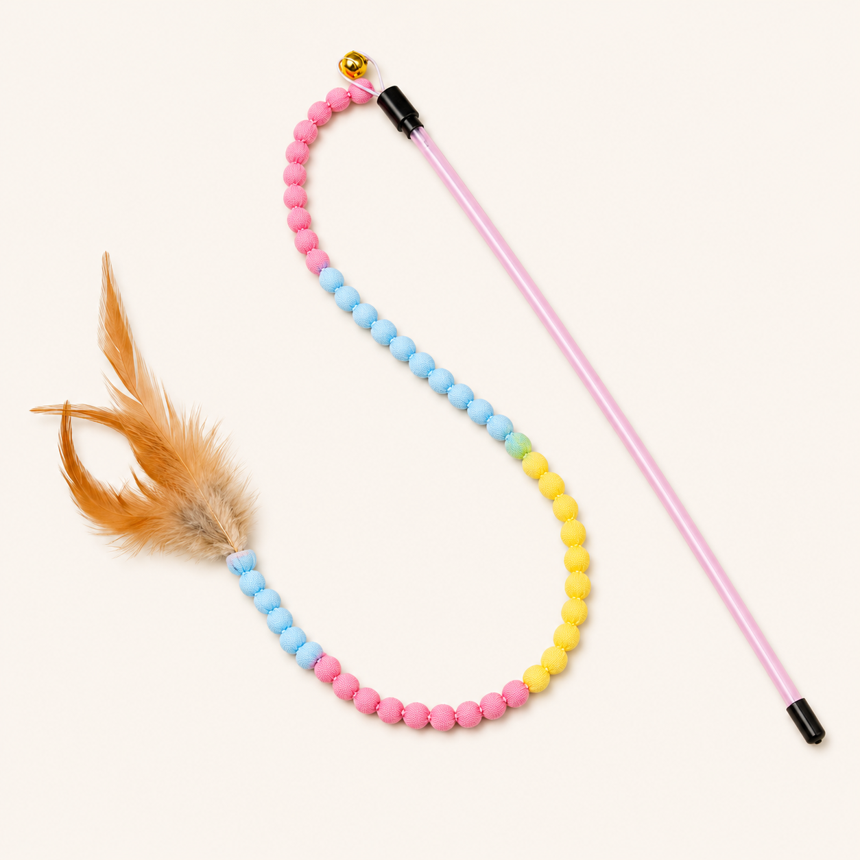 Interactive Cat Rainbow Wand with Feather – Colorful Teaser Toy for Indoor Cats