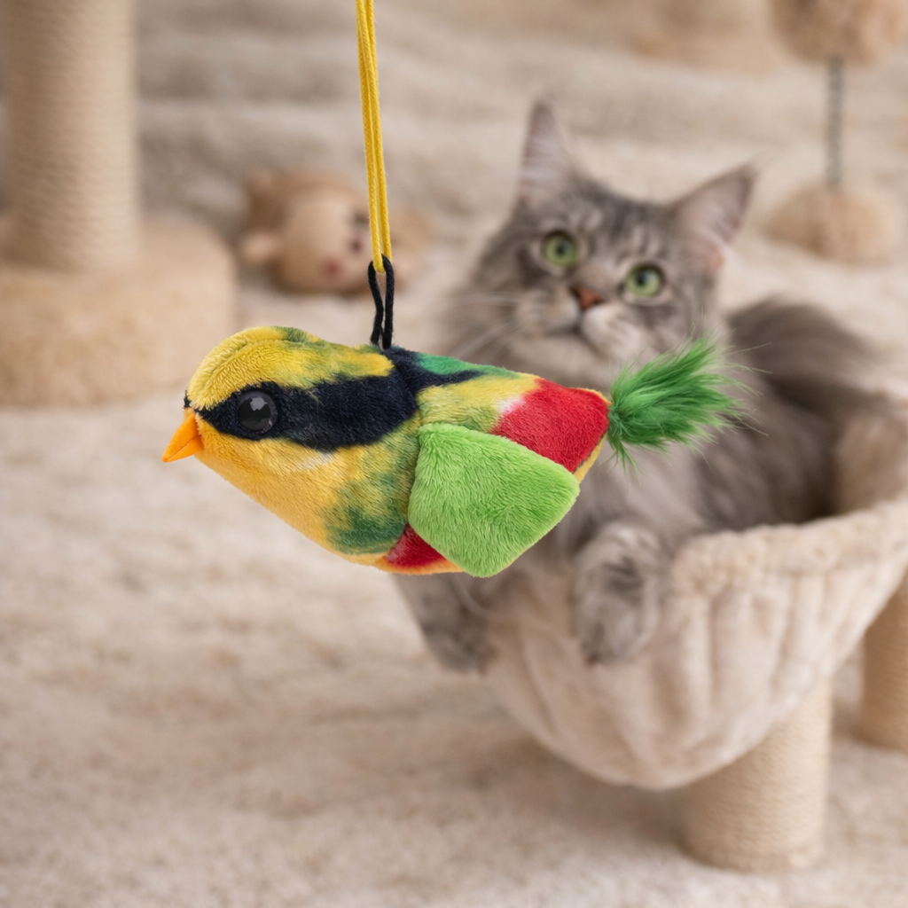 Chirping Bird Cat Toy – Interactive Plush Bird with sound