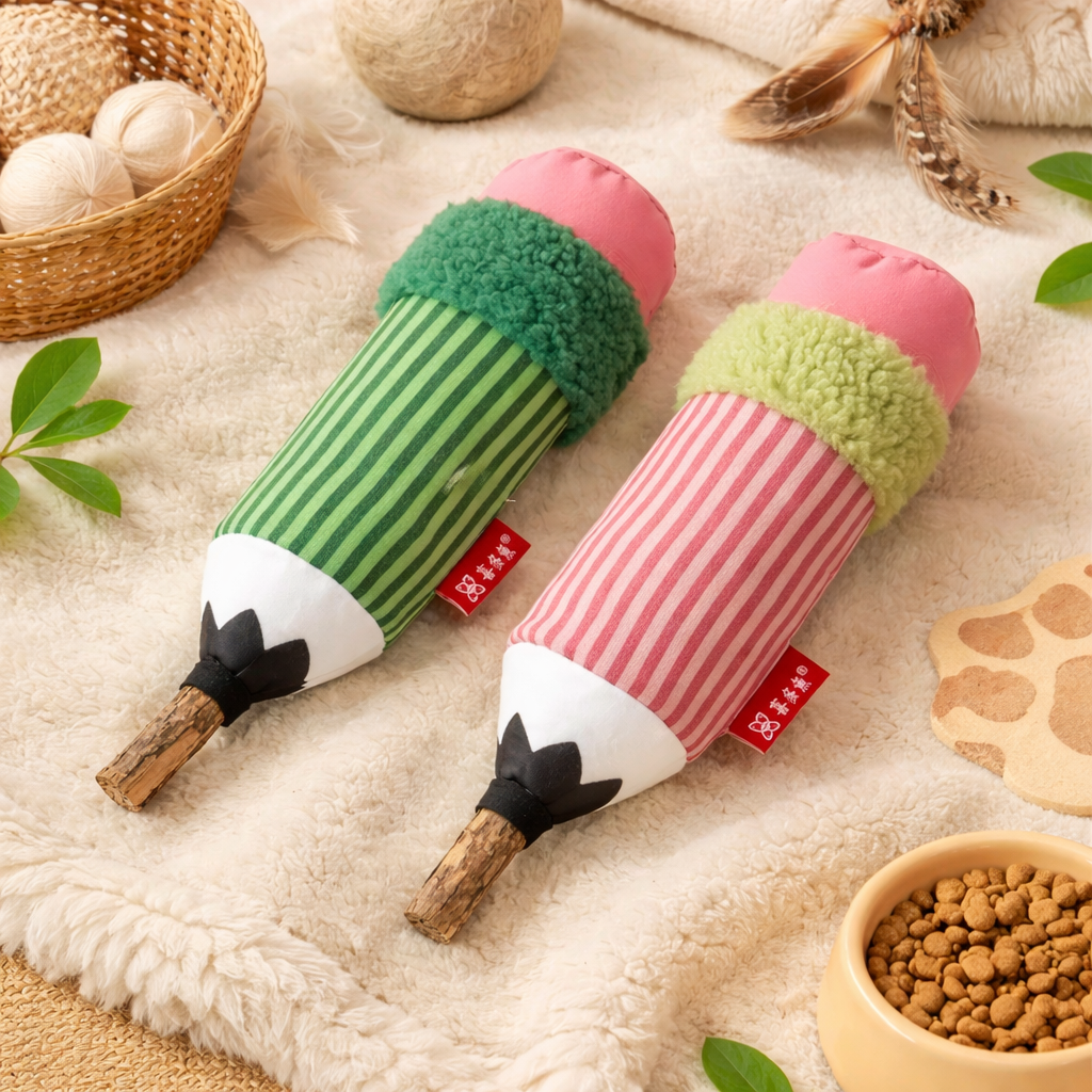 Cat Teaser Stick Toy – Catnip Plush Crinkle Toy with Natural Teething Stick | Bite-Resistant Interactive Cat Toy (24cm)
