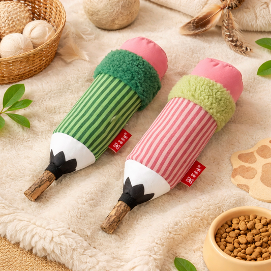 Cat Teaser Stick Toy – Catnip Plush Crinkle Toy with Natural Teething Stick | Bite-Resistant Interactive Cat Toy (24cm)