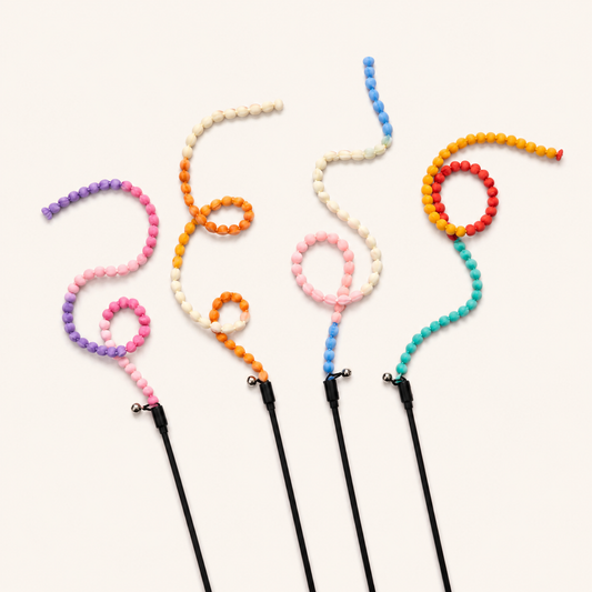 Colorful Tassel Cat Teaser Stick Wand – Interactive Beaded Cat Toy (41 cm Rod)