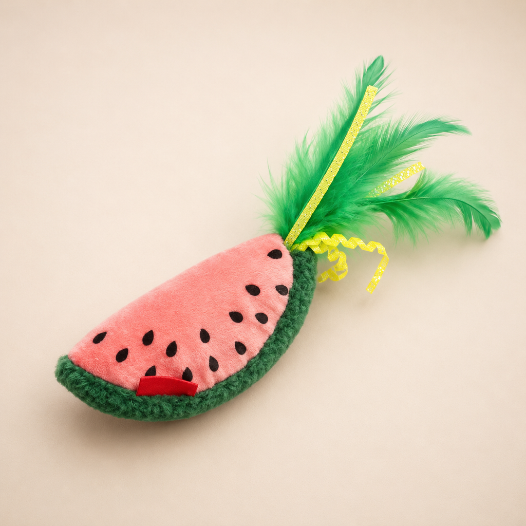 Watermelon Catnip Cat Toy – Plush Crinkle Feather Interactive Bite Resistant Cat Toy