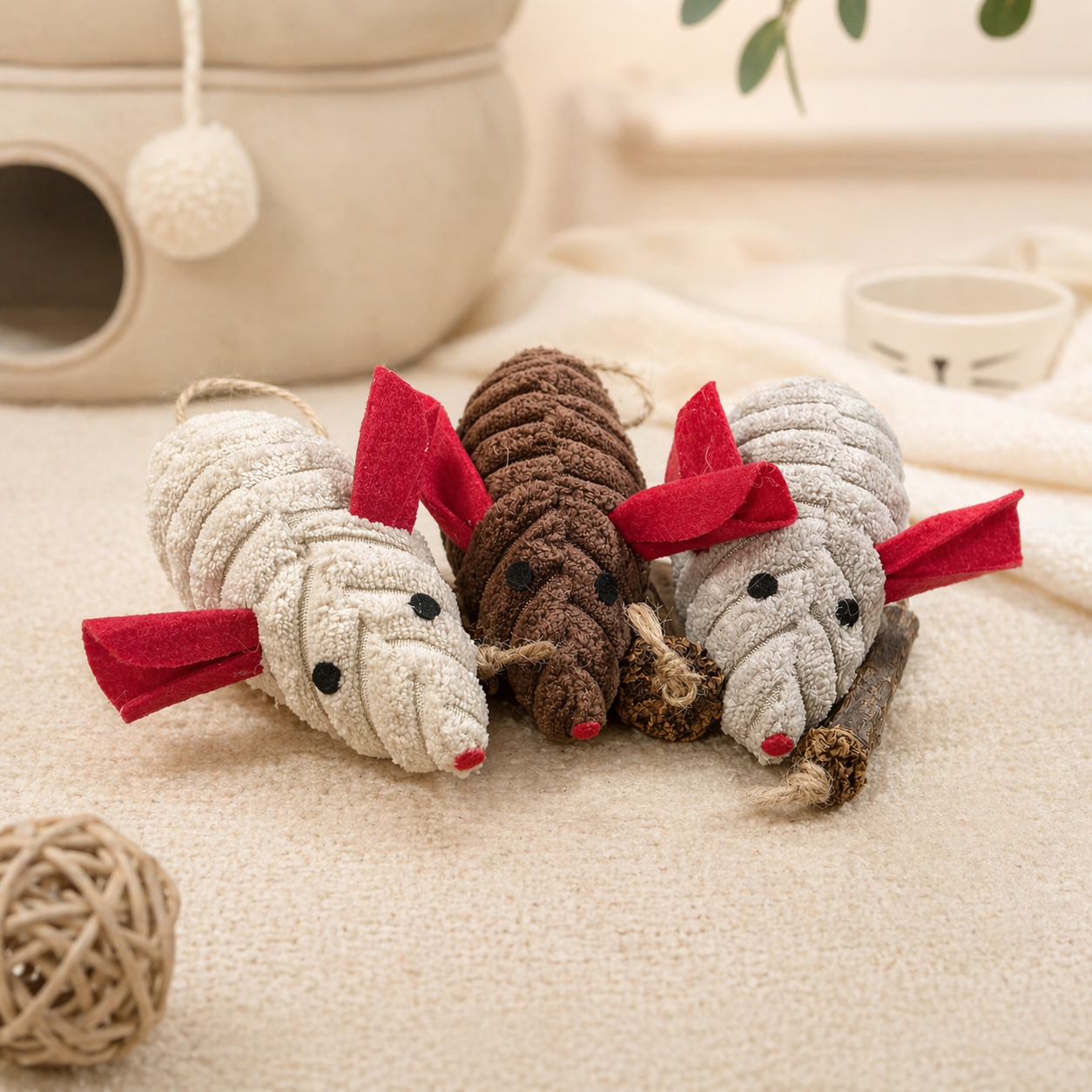 Catnip Plush Mouse Toy with Silvervine Stick for Cats | Interactive Kick & Chew Toy