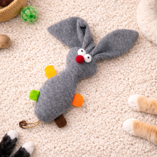 Grey Rabbit Cat Mint Plush Toy with Matatabi Fruit – Interactive Bunny Cat Toy (29cm)