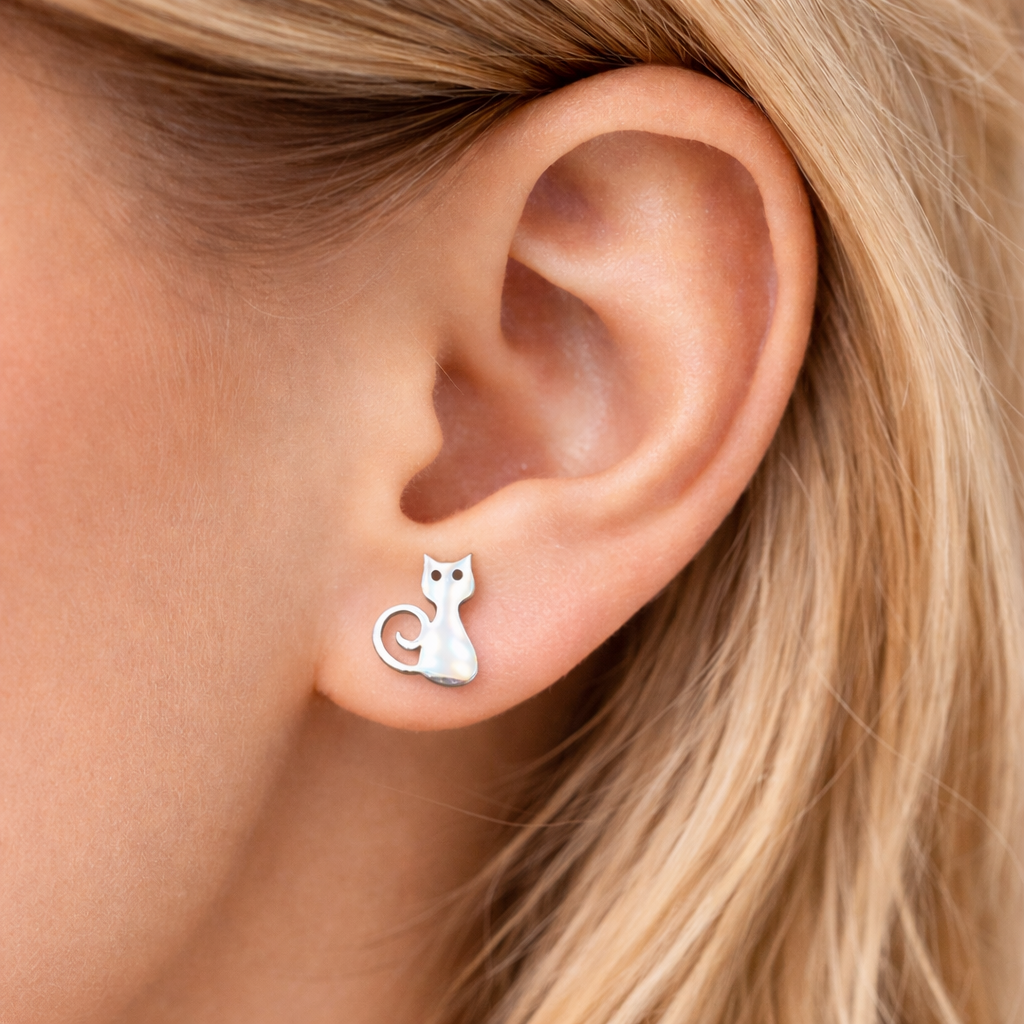 Stainless Steel Cat Stud Earrings – Minimalist Cat Silhouette Jewellery for Cat Lovers