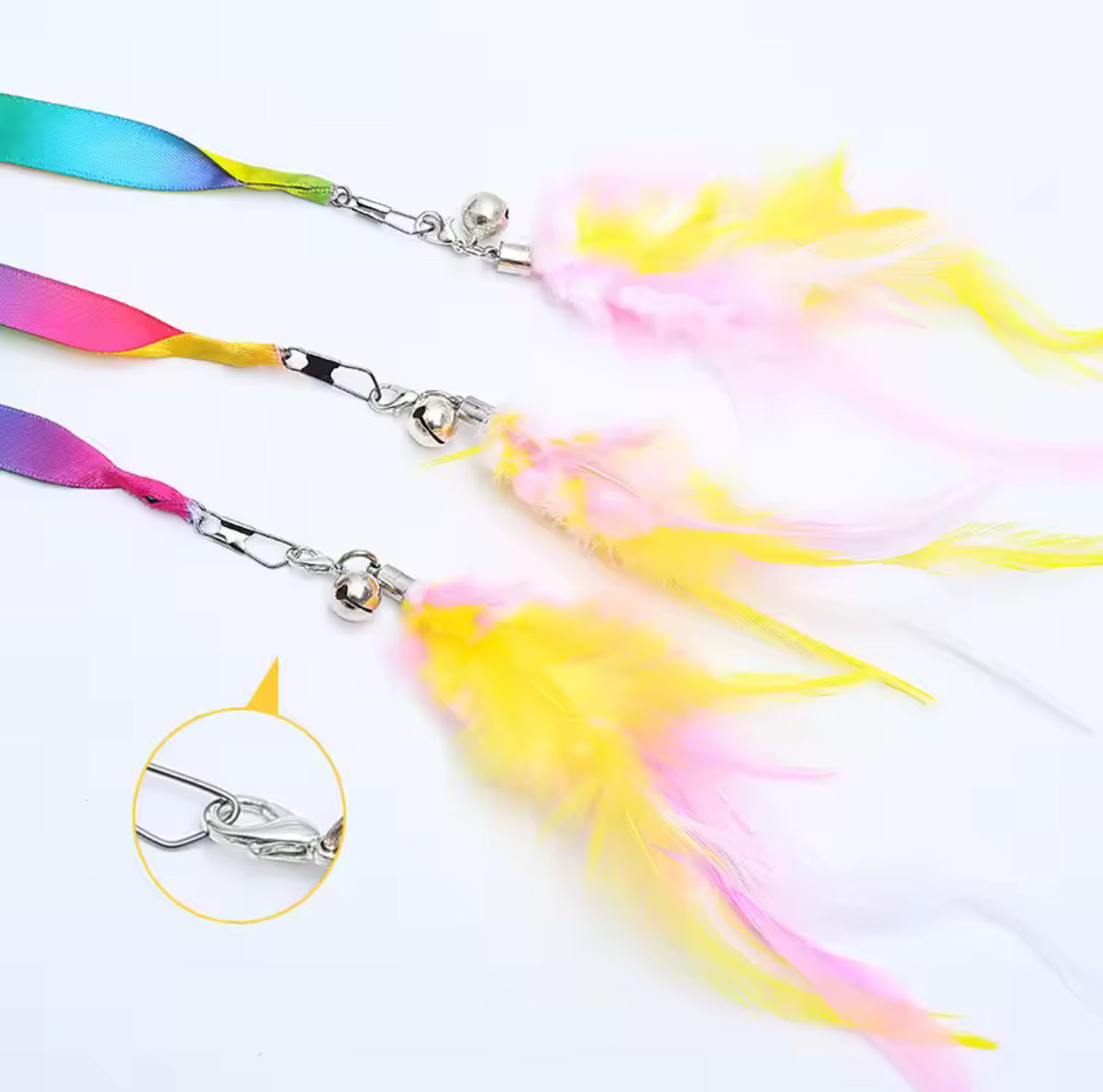 Interactive Feather Cat Wand Toy – Satin Ribbon Teaser Stick with Bell for Kittens & Cats
