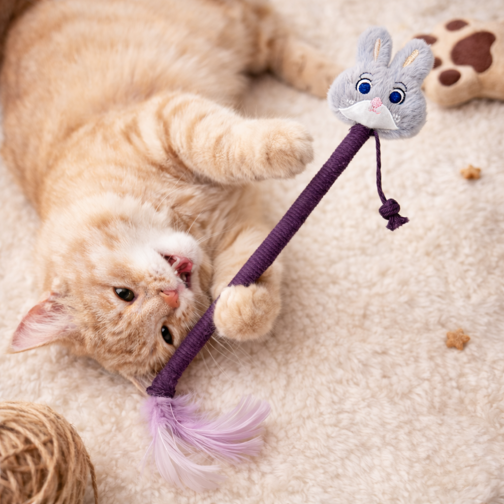 Feather Cat Toy Rope Chew Wand – Durable Braided Bite-Resistant Dental Cleaning Toy