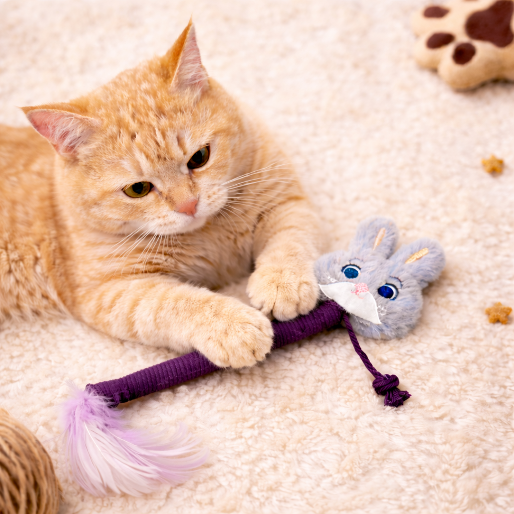 Feather Cat Toy Rope Chew Wand – Durable Braided Bite-Resistant Dental Cleaning Toy