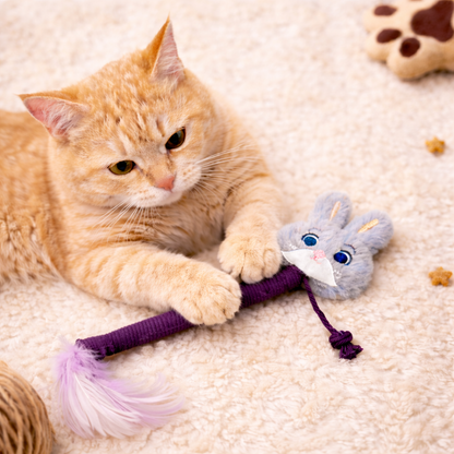 Feather Cat Toy Rope Chew Wand – Durable Braided Bite-Resistant Dental Cleaning Toy