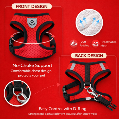Cat Harness Vest with Lead – Adjustable Mesh Walking Harness for Cats & Small Dogs (Reflective, Breathable)