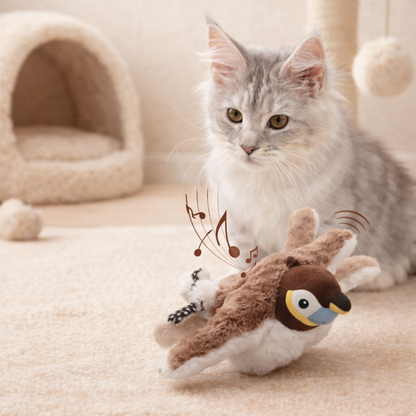 Cat Toy Interactive Electric Fluttering Sparrow – 25cm Realistic Bird with Fluttering Wings & Motion Sensor