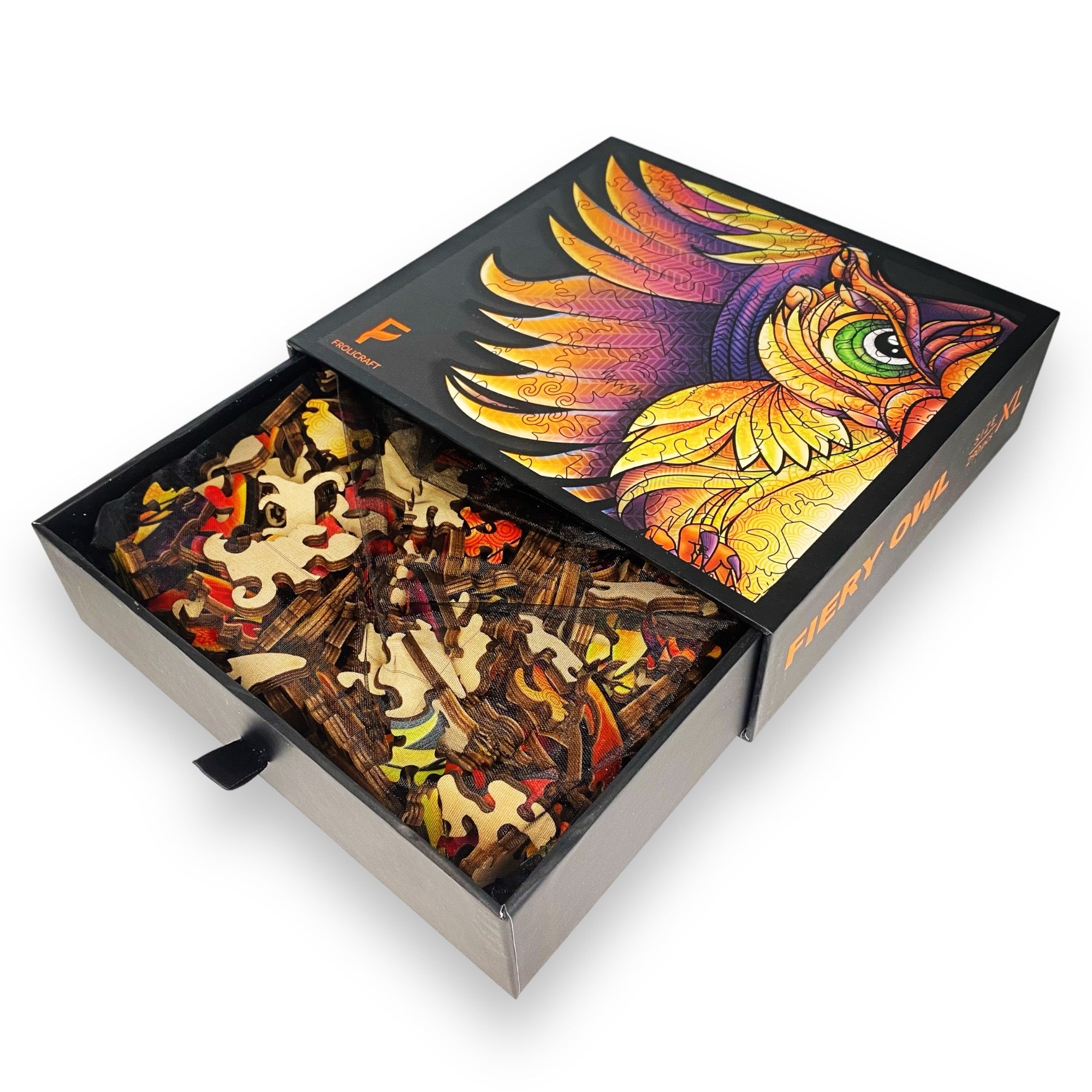 Frolicraft Fiery Owl Wooden Jigsaw Puzzle – Premium Animal-Shaped Relaxation Puzzle for Adults