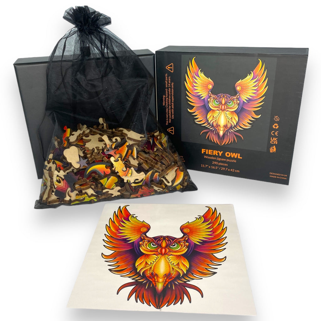 Frolicraft Fiery Owl Wooden Jigsaw Puzzle – Premium Animal-Shaped Relaxation Puzzle for Adults
