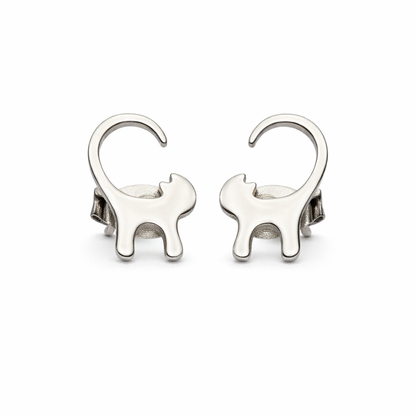 Stainless Steel Cat Stud Earrings – Minimal Cat Lover Jewellery