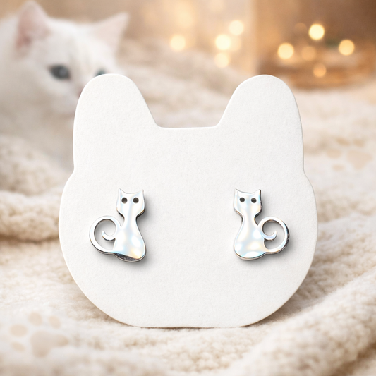 Stainless Steel Cat Stud Earrings – Minimalist Cat Silhouette Jewellery for Cat Lovers
