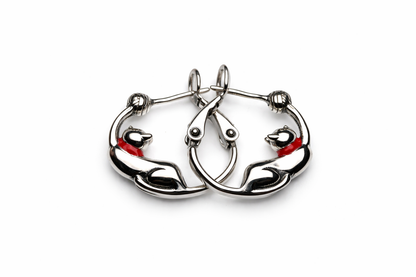 Sterling Silver Cat Hoop Earrings – Red Collar