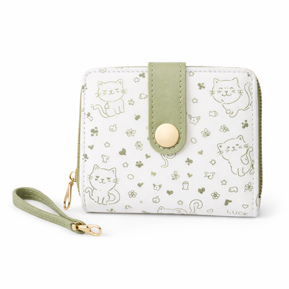 Cat Print Wallet – Green / Black