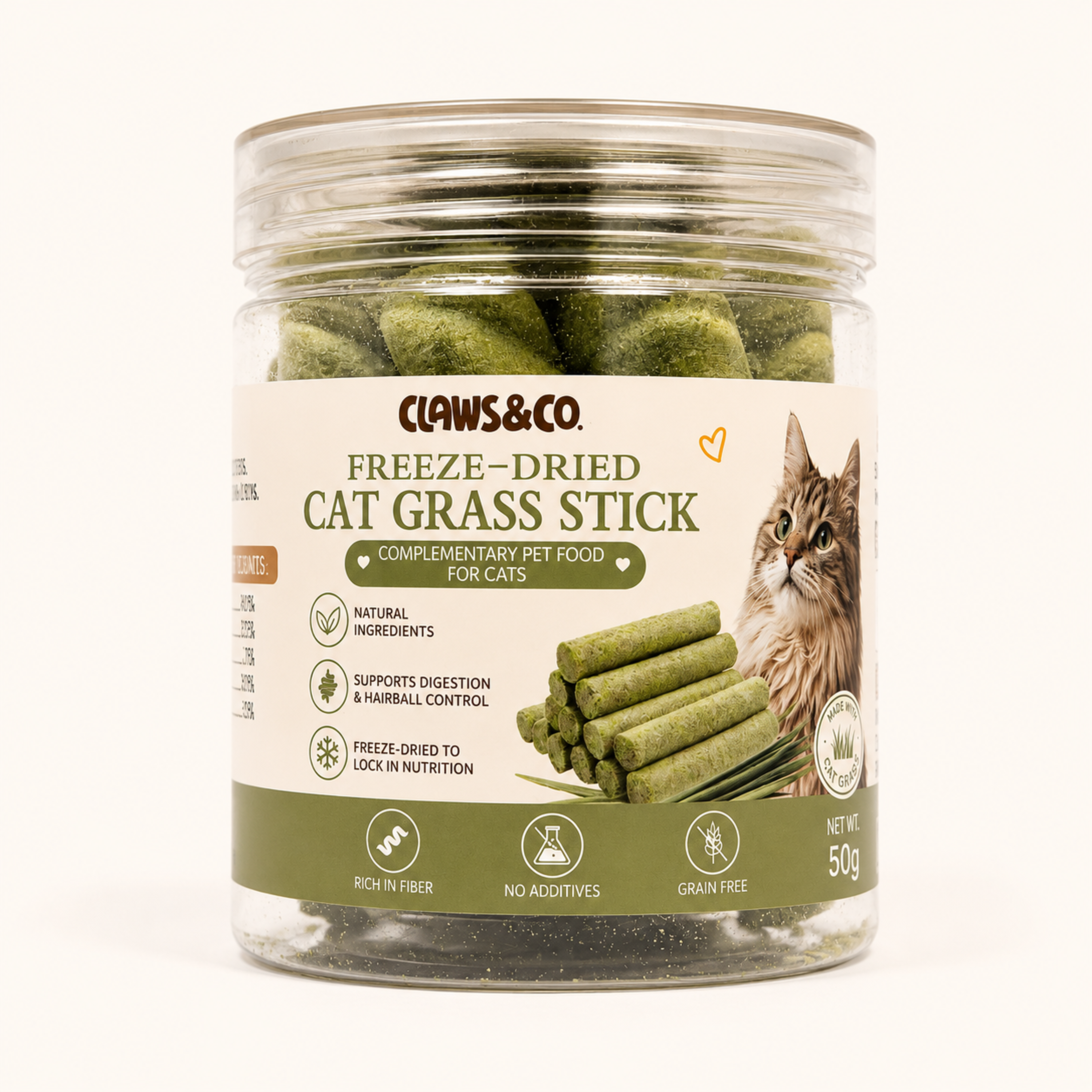Freeze-Dried Cat Grass Stick – Natural High-Fibre Cat Treats 50g