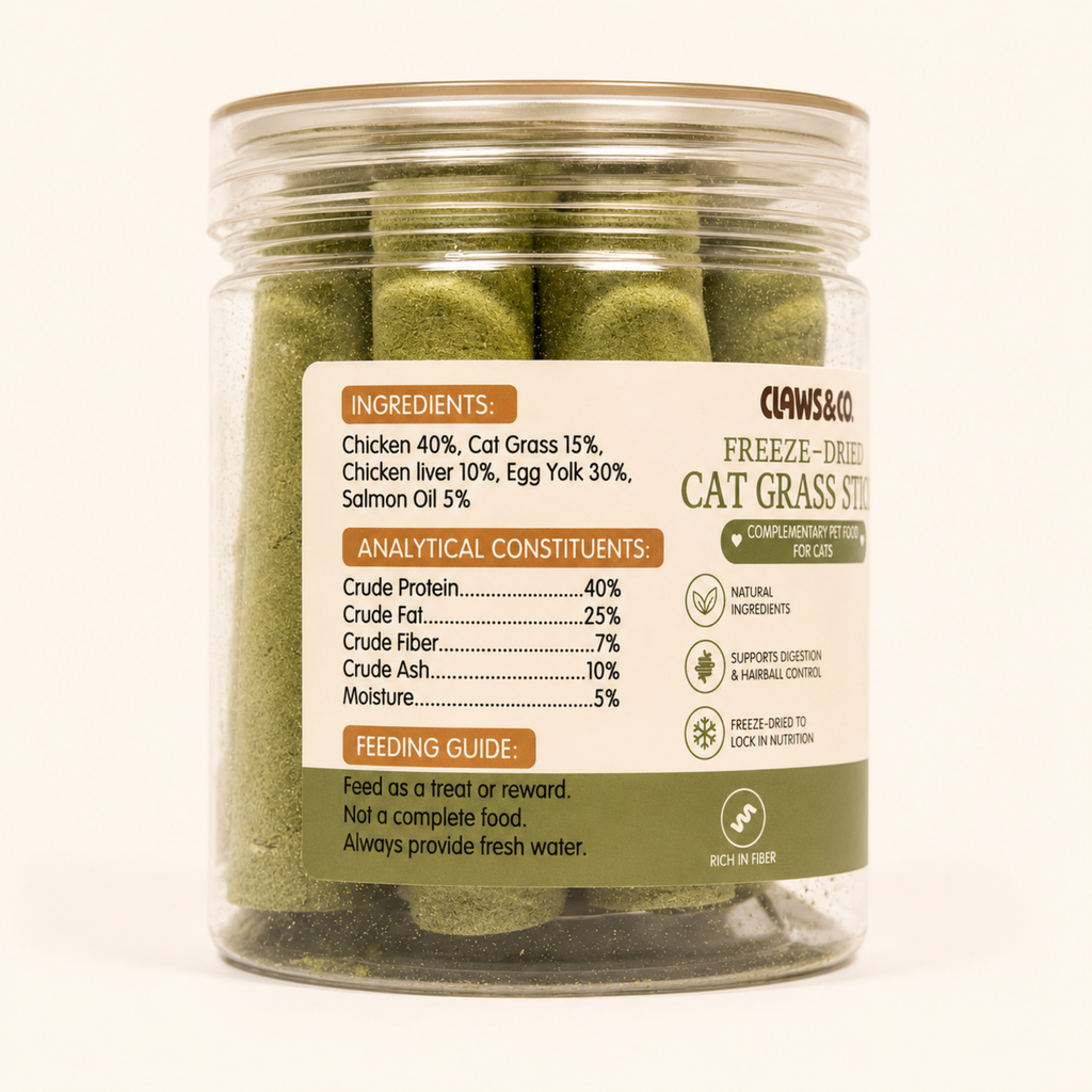 Freeze-Dried Cat Grass Stick – Natural High-Fibre Cat Treats 50g