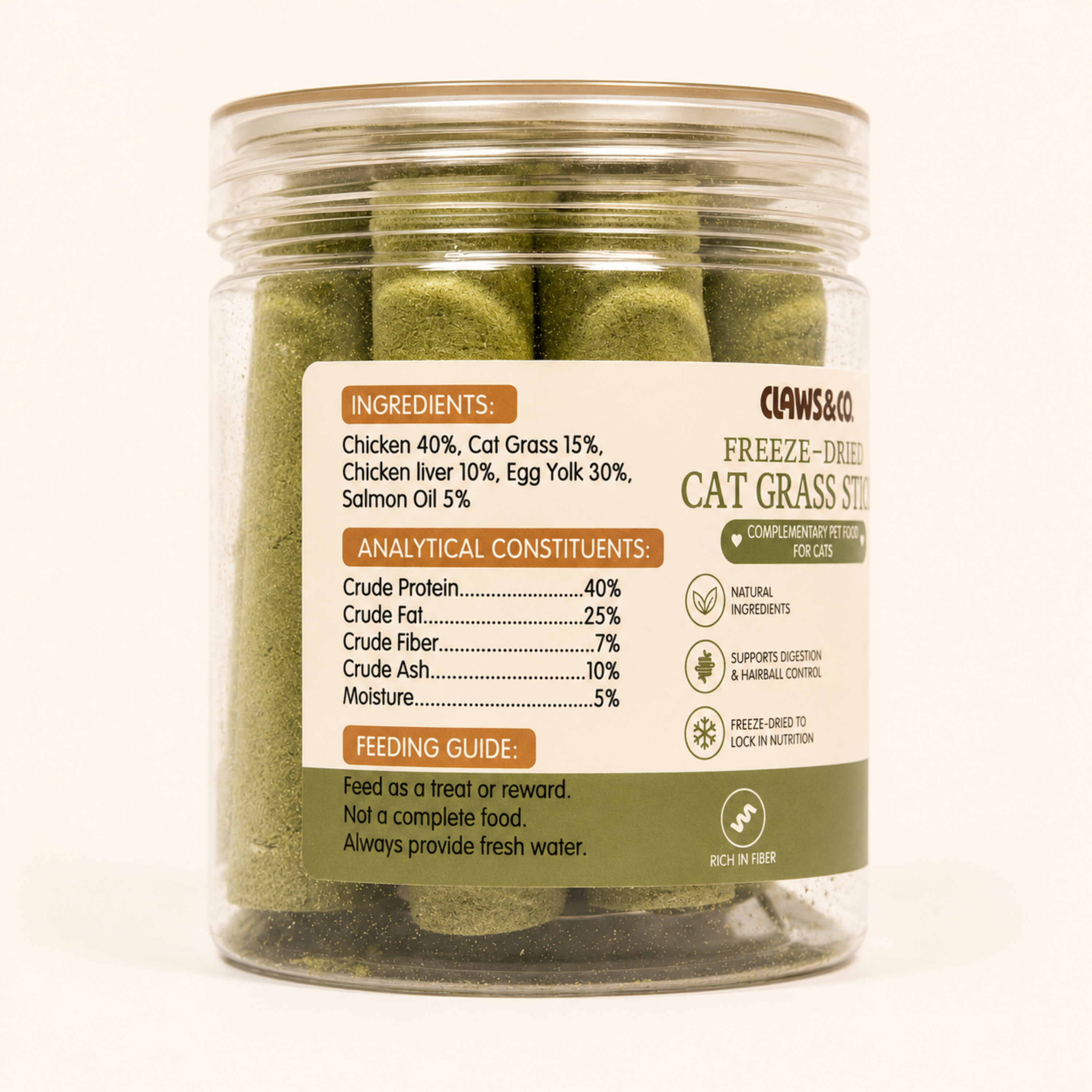 Freeze-Dried Cat Grass Stick – Natural High-Fibre Cat Treats 50g