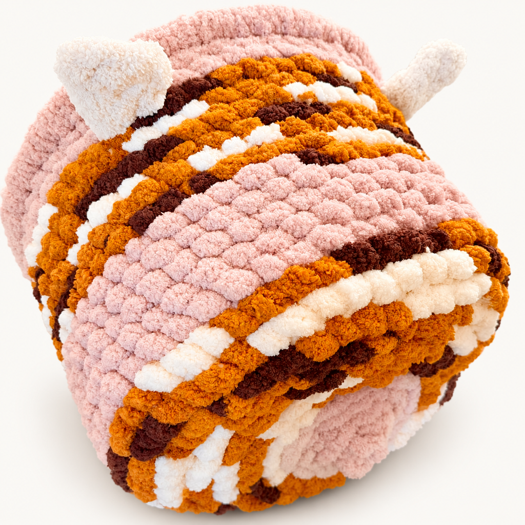 Chunky Knit Cave Pink / Mustard / Brown / White back view