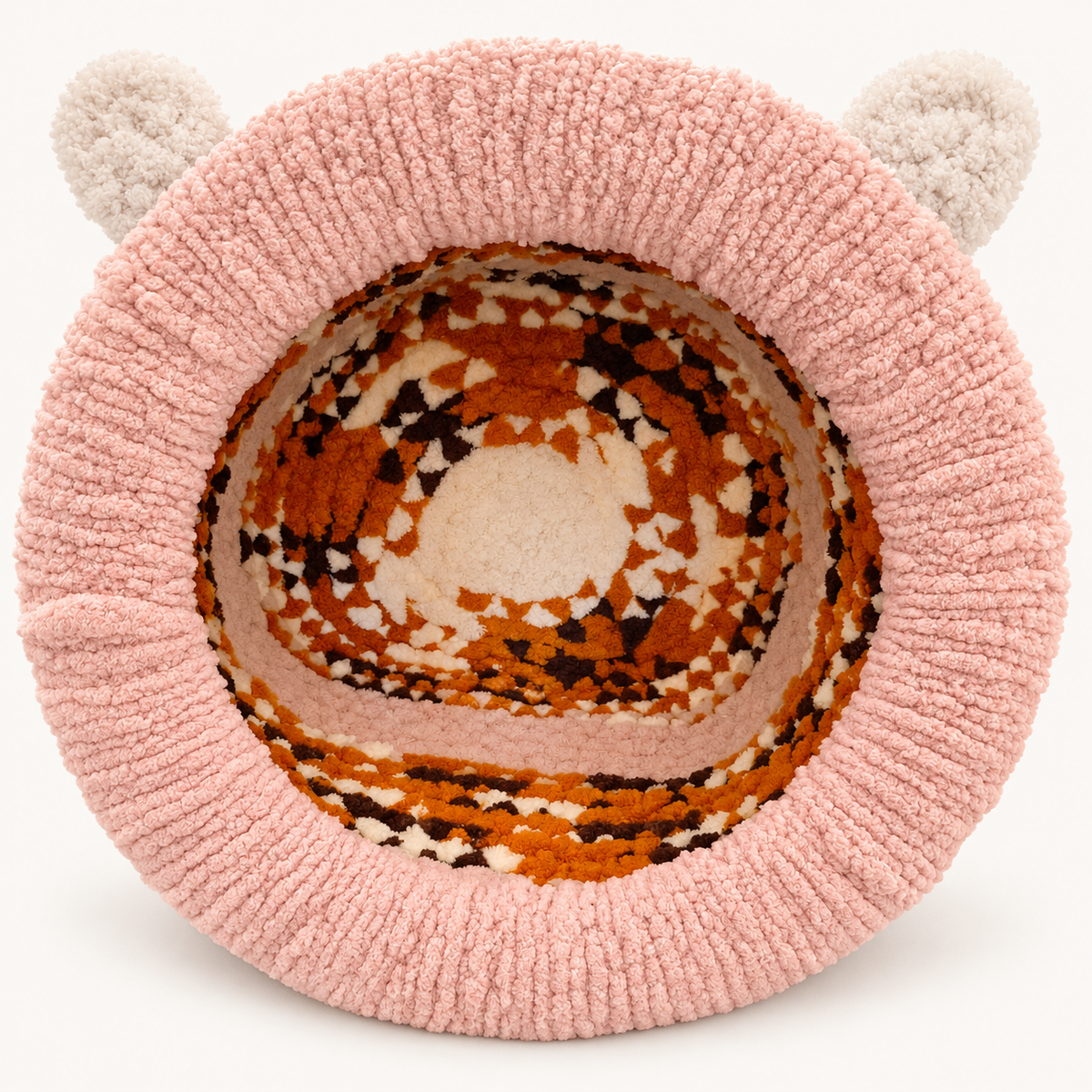 Chunky Knit Cave Pink / Mustard / Brown / White front view