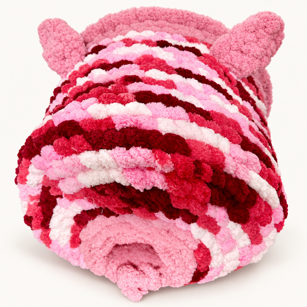 Chunky Knit Cave Pink / Red / White back view on warm white background