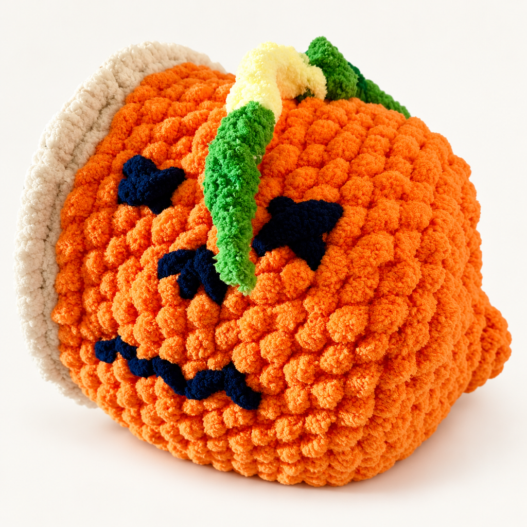 Chunky Knit Cave Pumpkin back view on warm white background