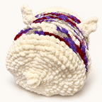 Chunky Knit Cave white, purple, red and grey, back view on warm white background