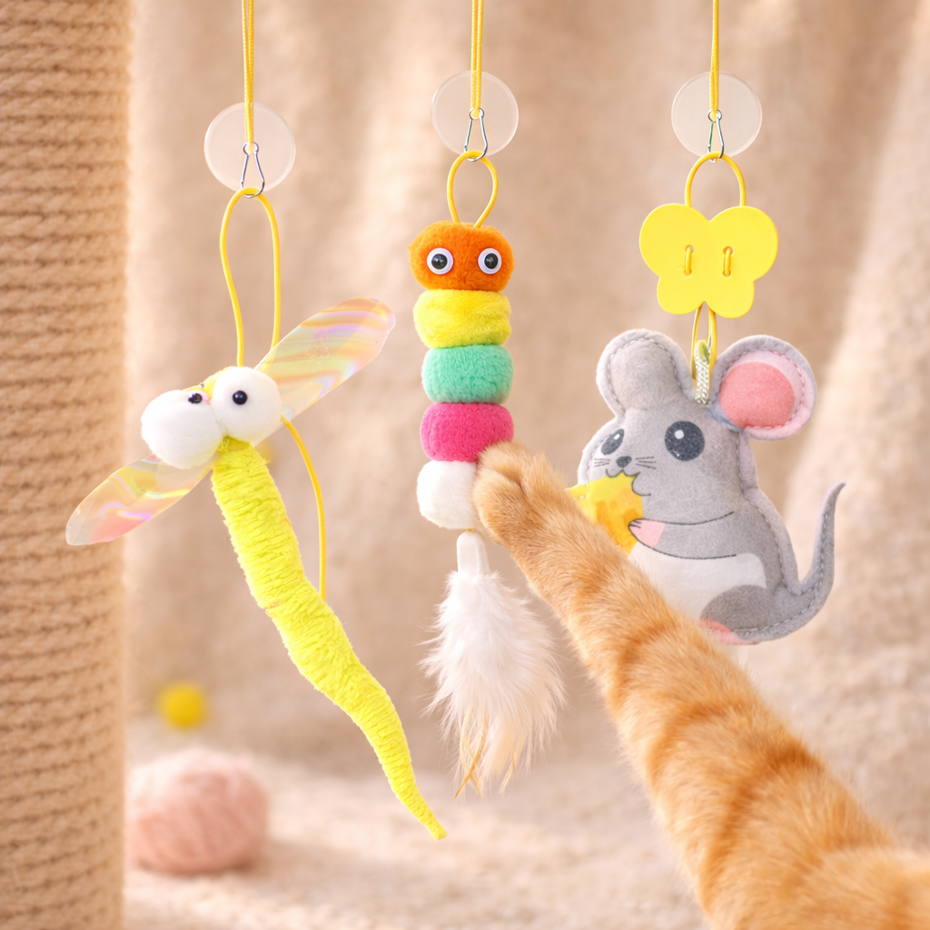 Cat Hanging Cat Toy – Hanging Door Elastic Rope Cat Stick with Feather & Plush Toys