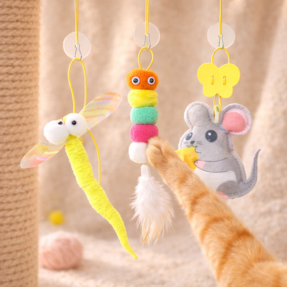 Cat Hanging Cat Toy – Hanging Door Elastic Rope Cat Stick with Feather & Plush Toys