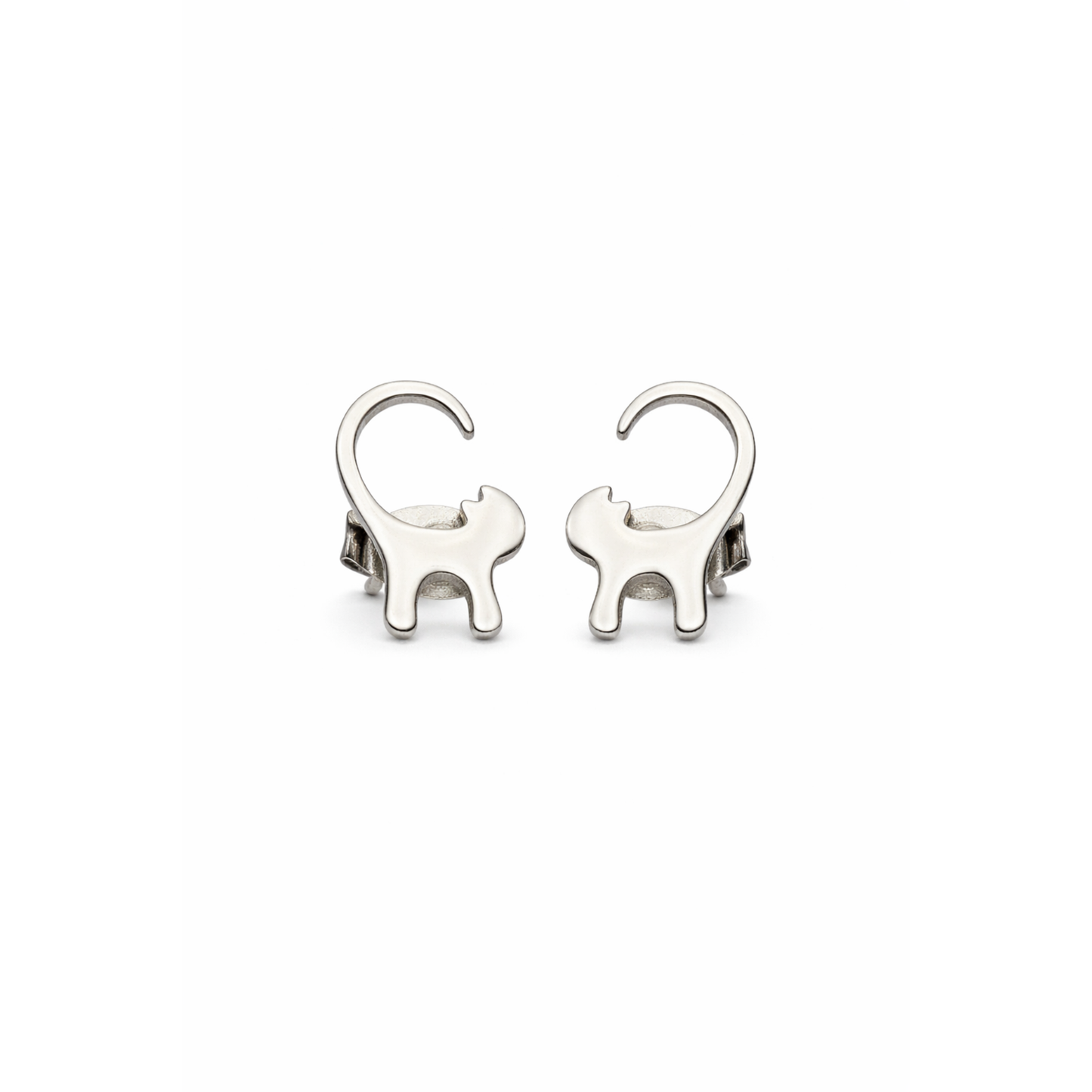 Stainless Steel Cat Stud Earrings – Minimal Cat Lover Jewellery