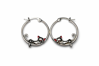 Sterling Silver Cat Hoop Earrings
