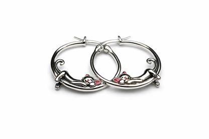 Sterling Silver Cat Hoop Earrings