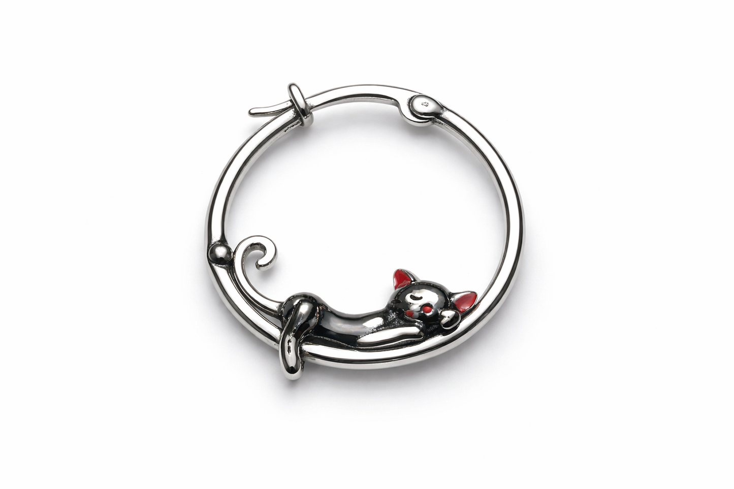 Sterling Silver Cat Hoop Earrings