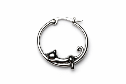 Sterling Silver Cat Hoop Earrings