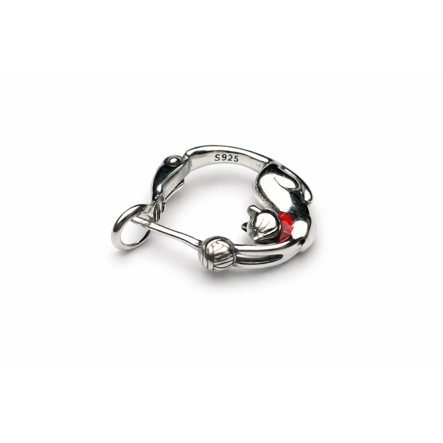 Sterling Silver Cat Hoop Earrings – Red Collar
